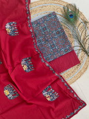Ajrakh Applique Suit with Dupatta
