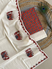 Ajrakh Applique Suit with Dupatta