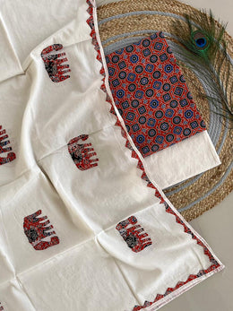 Ajrakh Applique Suit with Dupatta