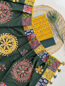 Ajrakh Mirror Patch Work Suit with Dupatta