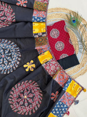 Ajrakh Mirror Patch Work Suit with Dupatta