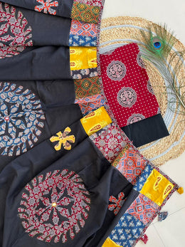 Ajrakh Mirror Patch Work Suit with Dupatta