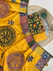 Ajrakh Mirror Patch Work Suit with Dupatta