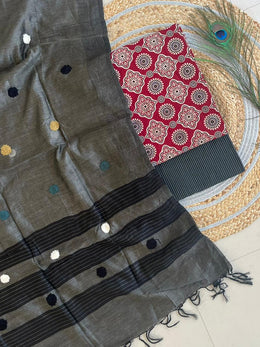 Ajrakh Salwar Suit With Khadi Dupatta