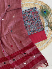 Ajrakh Salwar Suit With Khadi Dupatta