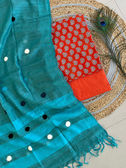 Ajrakh Salwar Suit With Khadi Dupatta