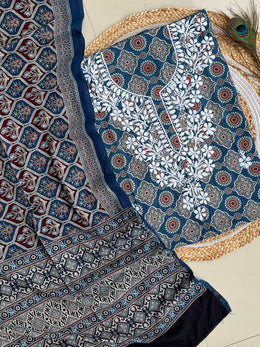 Chikankari Work Ajrakh Dupatta Suit