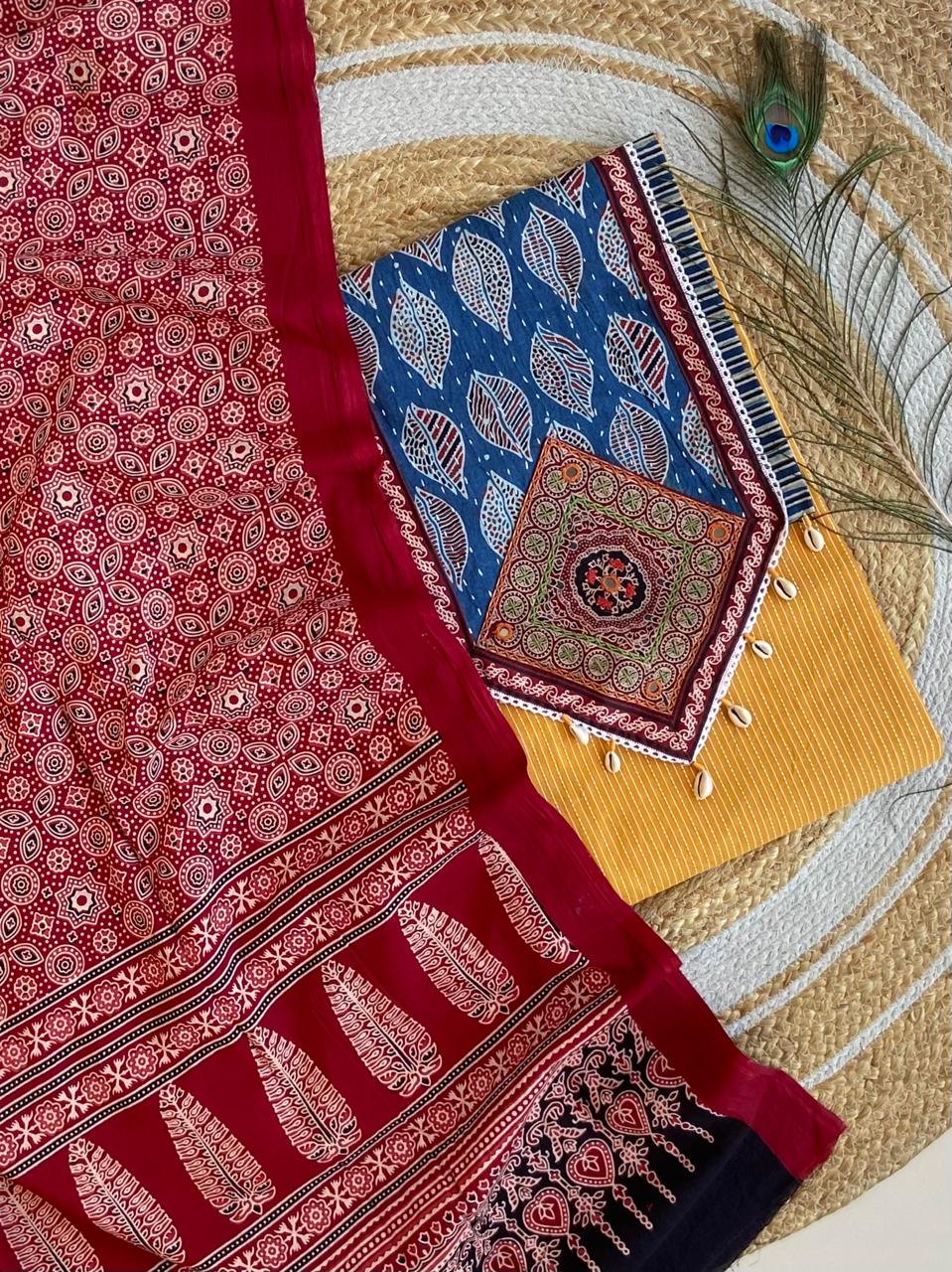 Ajrakh print designer cotton salwar suit pc